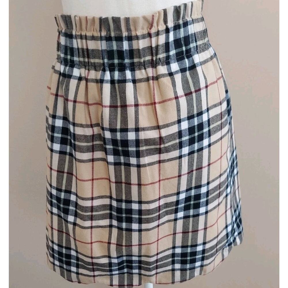 Lauren James Scalloped Skirt Womens SZ L Brown Plaid Elastic Waist Lined